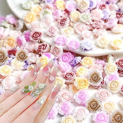 100Pcs Flower Nail Charms, Wsimily 3D Mixed Size Rose Flower Charm for Nails Colorful Cute Floral Romantic Camellia Nails Decorations Nail Gems for Women Girls Nail Decorations DIY Craft Jewelry Cover