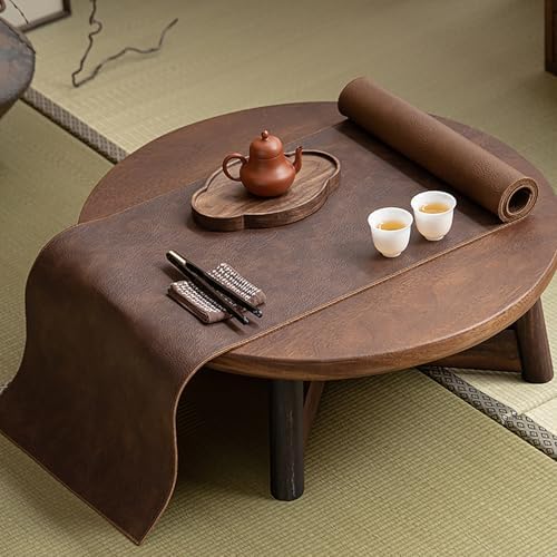 Wide Leather Table Runner 19x70in, Waterproof & Heat Resistant Brown Placemats for Kitchen, Dining Room, Dresser Scarves & Bedroom Fur Cover
