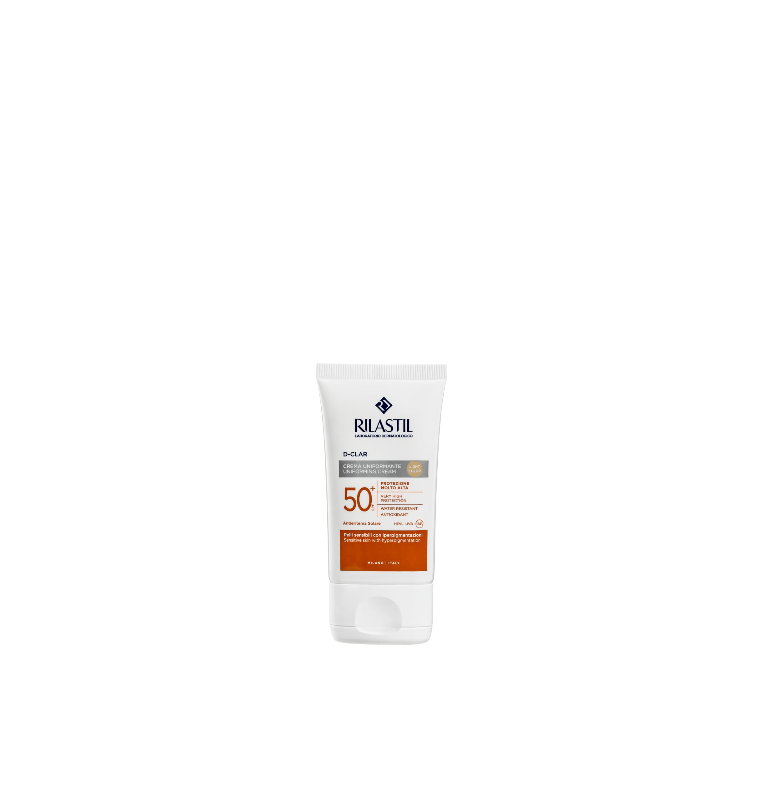 Rilastil D-Clar Getönte Gesichtscreme, depigmentierende und ausgleichende Wirkung für empfindliche Haut, SPF 50+, Light, 40 ml
