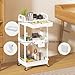 LLMRR 3 Tier Rolling Utility Cart with Drawer, Plastic Storage Organizer Rolling Carts with Wheels Handles Hanging Cups Hooks for Office, Bathroom, Kitchen,Craft Art Room (White)