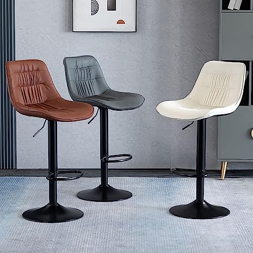 Tabourets de bar réglables avec dossier rembourré en cuir PU noir - 7