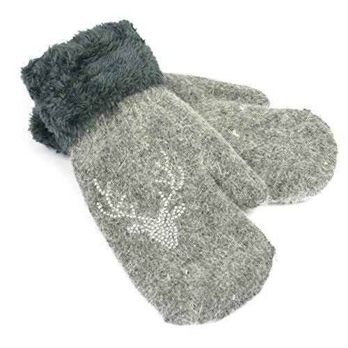 Exklusive Handschuhe von The Scarf Giraffe, warme, gemütliche Handschuhe mit Kunstfellfutter und dekorativem Diamanten-Design, Kunstfellbesatz und Futter Gr. Einheitsgröße, Grauer Hirsch/Rentier Cover