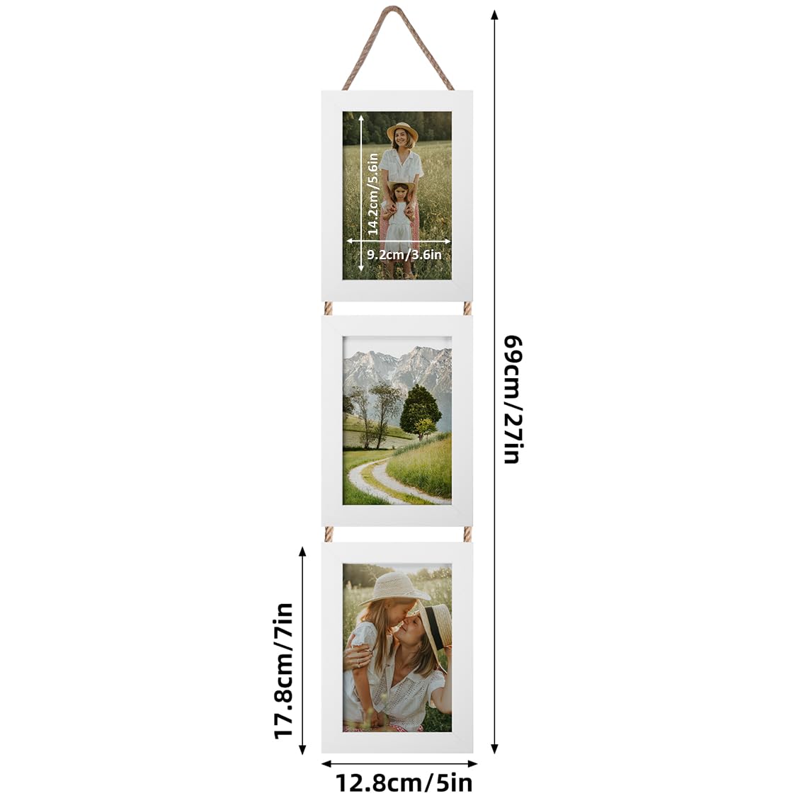 Lavezee Juego de 2 marcos de fotos colgantes blancos de 4 x 6 pulgadas, marco vertical de 6 aperturas hecho para mostrar fotos de 4 x 6 pulgadas para decoración de pared