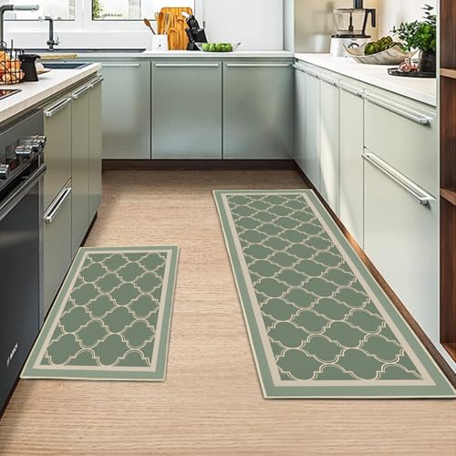 2 Pcs Kitchen Rugs and Mats, Anti Fatigue Kitchen Rug Sets,Comfort Floor Mats Washable Non Slip Kitchen Rug Runner for Office Sink Laundry (Geometry C, 43x150cm+43x75cm)