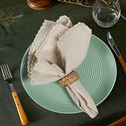 Cotton Flax Linen Cloth Napkin - Set Of 12 - With Lace 18X18 Inch Durable Reusable Machine Washable Perfect Napkin For Dinner Table Décor/Wedding/Party/Christmas & Everyday Use - Natural #TOP2