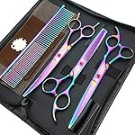7.0in Titanium Professional Pet Grooming Scissors Set,Straight & Thinning & Curved Scissors 3pcs Set for Dog Grooming,A349 (Rainbow) - Image 2