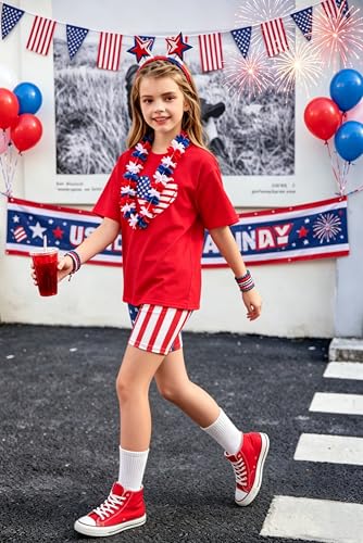 Image of Arshiner Girls Clothes Summer 2 Piece Outfits Drop Shoulder T-Shirts and Biker Shorts Kids Fashion Clothing Sets