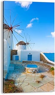 Quadro su tela - Elemento unico - Grecia isola costa casa - 45x80cm - Pronto da appendere - Home Decor - Stampe su Tela - Quadri Moderni - completamente incorniciato - PA45x80-2424