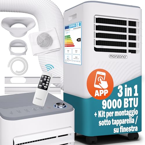 Monzana® Condizionatore d´Aria Mobile 3in1 Tubo Scarico 9000BTU 1000W Alexa Telecomando...