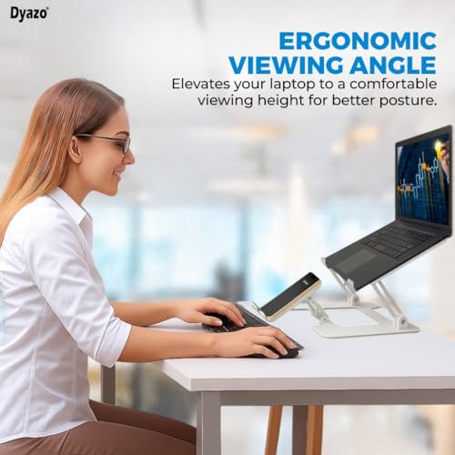 Image of Dyazo 2 in 1 Adjustable Laptop Stand with Mobile Holder | Ergonomic, Foldable & Ventilated Riser Fits Upto 15.6 Inch Laptops | Compatible for MacBook, HP, Dell, Acer, Lenovo & Other Notebooks