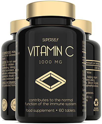 SuperSelf Vitamin C 1000mg Tablets - High Strength 60 Tablets - Vegan VIT C Supplement for Immune System Support - Ascorbic Acid - Made in The UK