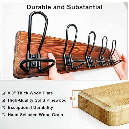Dseap Coat Rack Wall Mounted - Heavy Duty Farmhouse Rustic Wall Coat Hanger with 5 Wire Hooks for Clothes Hat Jacket Towel, RusticWire, G25A, Black by Dseap - Image 3