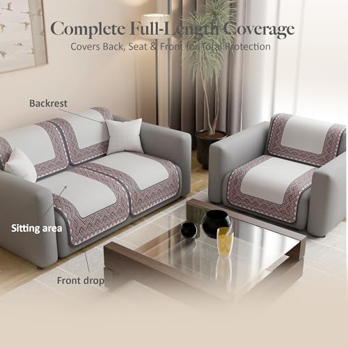 Image of Kuber Industries 2+1 Seater Sofa Cover | Slipcover for Living Room | Thick & Cozy | Non-Slip Comfort Sofa Cover Set | Paradise Diamond 1372 - Cream & Purple