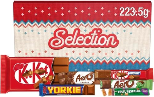 Nestlé Chocolate Christmas Selection Gift Hamper Box Selection Box Containing a Variety of Delicious Treats for Christmas Special Occasions Kitkat Chunky, Yorkie, Aero, Fruit Pastilles 223.5g