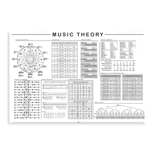 AYTREDF Consejos musicales, carteles teóricos todo en uno, lienzos educativos grandes en blanco y negro, decoración de pared, impresión de sala de estar, dormitorio, 30 x 45 cm