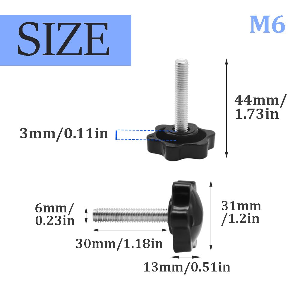 10 Pezzi Viti a Testa Zigrinate M6x30mm Manopole a stella di bloccaggio Manopola di Serraggio Impugnatura viti con manopola per Attrezzature Meccaniche (MHLS/M6x30)
