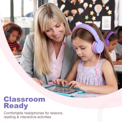 Image of AILIHEN I35 Kids Headphones for School with Mic, 93dB Safe Volume, Lilac | Wired On Ear Headphones for Kids Girls, Foldable Lightweight Headphone for Classroom Learning & Entertainment Travel Computer