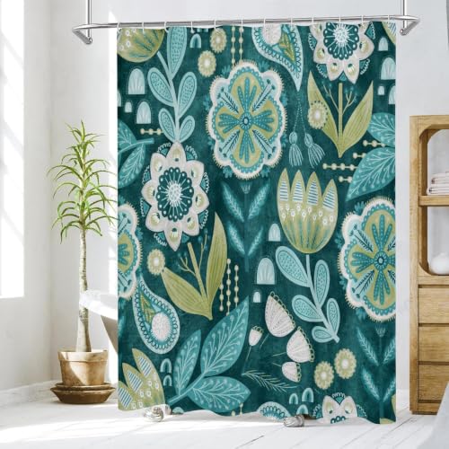 Rideau douche médiéval tissu lavable imperméable fleurs abstraites - 2