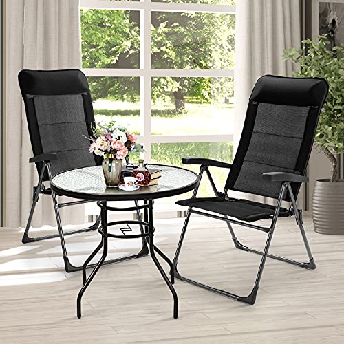Image of Tangkula 2 Pieces Patio Dining Chairs, Folding Portable Chairs with Adjustable Backrest, Outdoor Camping Chair Set with Armrests & Headrest, Set of 2 Outdoor Lawn Chairs for Yard, Poolside, Balcony