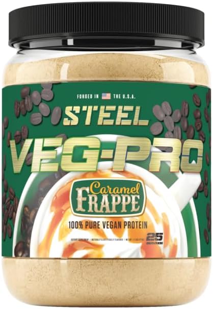 Steel Supplements Veg-PRO | Vegan Protein Powder, Caramel Frappe | 25 Servings (1.7lbs) | Vegan Protein Powder with BCAA Amino Acid | Non Dairy | Low Carb Formula