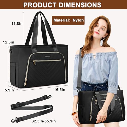 Kuosdaz Teacher Tote Bag for Women 15.6in Laptop Bag Work Bags for Women Nurse Bags,Black - image 2