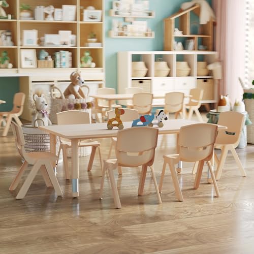 Image of Flash Furniture Kids 47.25x23.6 in Activity Table with 6 Chairs, Natural