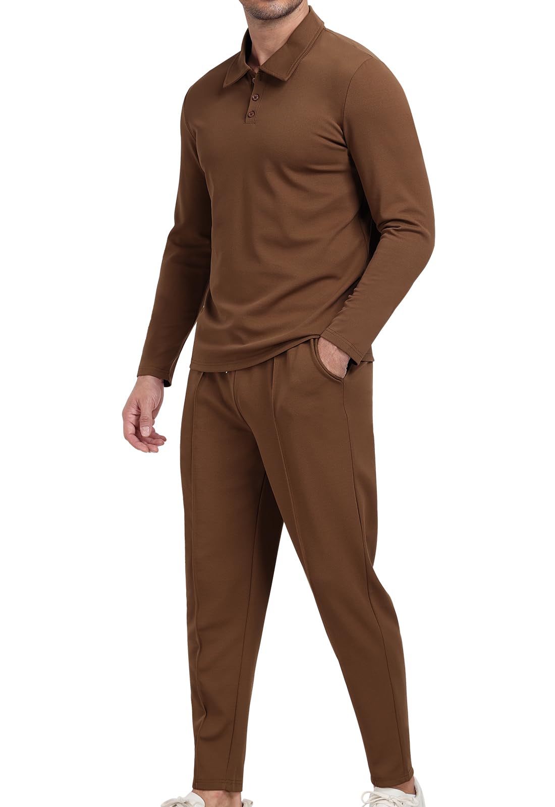KUYIGO Tuta da uomo Polo 2 pezzi Completi a maniche lunghe Pullover Tuta Set Felpa e Joggers Waffle Top Pantaloni Casual Sport Activewear Golf Suit