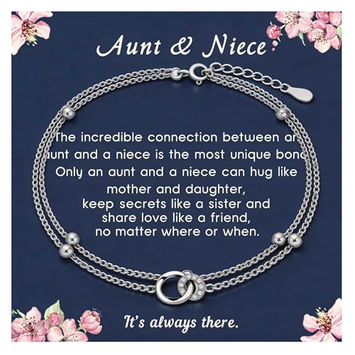 Aunt and Niece Gifts - Sterling Silver Interlocking 2 Circles-Dainty Layering Bracelets for Aunt and Niece Birthday Valentines Day Jewelry Gifts