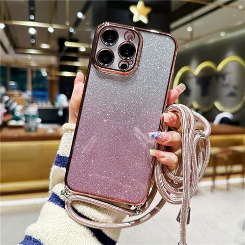 Coque iPhone 11 Pro silicone antichoc avec cordon cordon cordon lanière rose à paillettes souple