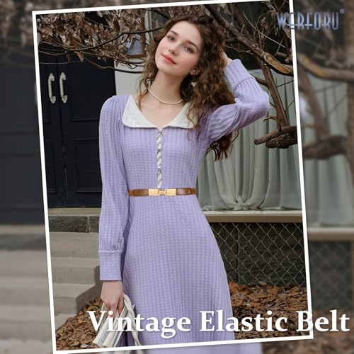 WERFORU 2 Pack Women Skinny Elastic Waist Belt Gold Silver Buckle Stretchy Thin Belt for Jeans Dress 0.98" Width2