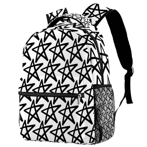 Sac à dos d'école étoiles noir et blanc pour ados et filles 40cm