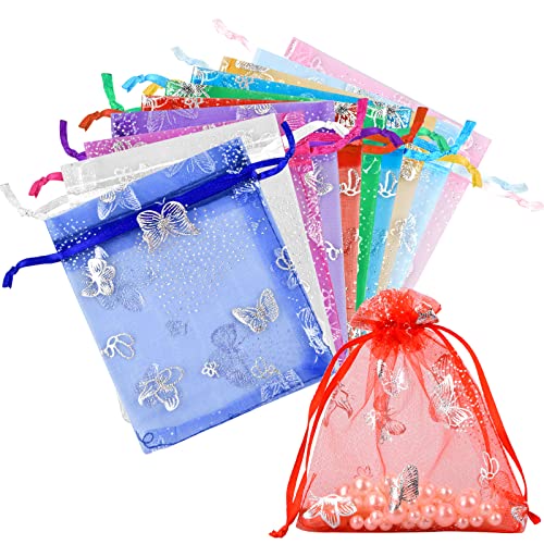 100 Pièces Pochette en Organza, Pochette à Bijoux, Sacs Cadeaux en Organza de Différentes Couleurs, Sacs Cadeaux en Organza, Sachet Organza 9x12 cm Cover