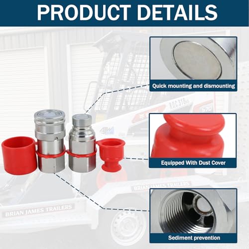 Image of 3 /4 inch Skid Steer Flat Face Hydraulic Quick Connect Couplers with Dust Covers - Compatible with Parker FE Series | Safeway FFE49 Series | Faster FFH Series