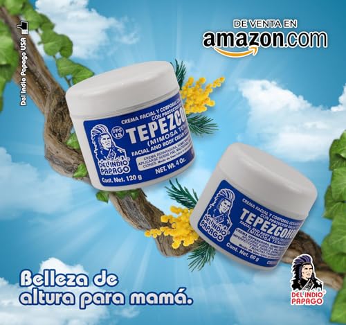 Indio Papago DEL INDIO PAPAGO Facial Day Skin Cream with Tepezcohuite 60g Small - Corporal Colageno Y Vitamina E - Hydrates the Skin