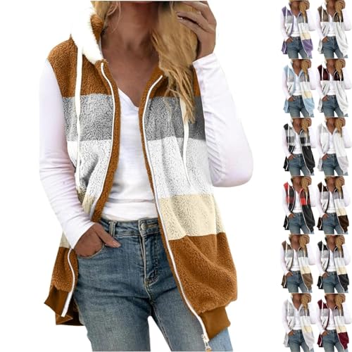Womens Sherpa Vest Casual Warm Fuzzy Faux Shearling Coat Sleeveless Fleece Gilet Zip Up Warm Jackets Outerwear