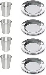 Jogo 4 Copos e 4 Pratos de Alumínio Reforçado Merenda Escola