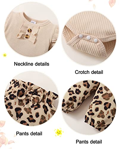 Image of Newborn Baby Girl Clothes 0-18M Infant Ruffle Romper Bodysuit, Long Sleeve Tops Floral Pant Outfits Set + Headband