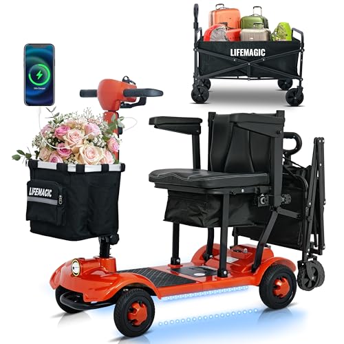 LIFEMAGIC Electric Mobility Scooter for Seniors & Adults 42lb Ultra Lightweight Foldable 24-Mile Long Range Airline & Cruise Approved Removable Basket & Folding Trailer Included