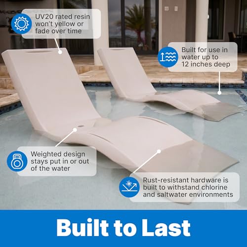 Image of Step2 Vero Pool Lounger, in-Pool Chaise Lounge Chair for Tanning Ledges up to 12 in, Outdoor Patio Chair, Weighted, Earthy Tan w /Speck