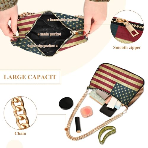 Image of Shoulder Bags for Women American US Flag Independence Day Patriotic Hobo Tote Handbag Small Clutch Purse with Zipper Closure
