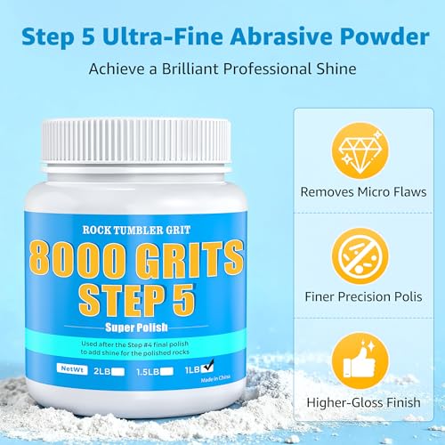 Image of 8000 Grit Aluminum Oxide Rock Tumbler Polish, Step 5 Final Polish | High Gloss Polishing Powder for Rocks, Gems, Glass & Jewelry Making, Compatible with all Rock Tumblers, Polish Refill, 1 lb