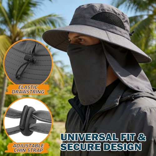 Image of Wide Brim Sun Bucket Hat, Waterproof Boonie Hat for Men & Women | UPF 50+ UV Protection, Adjustable Fit, Chin Strap & Sweatband, Foldable Durable for Fishing Hiking Garden Beach