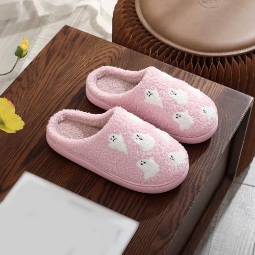 Halloween Slippers for Women Men Cute Cozy Warm Plush Fluffy Slippers Holiday Indoor House Shoes Bats Pumpkin Slipper Retro Memory Foam 2025 Fall Slipper2