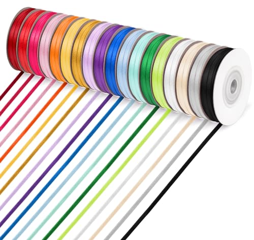 ABSOFINE 18 Colors Double Faced Satin Ribbon Polyester 393 Yards 1/8 inch Solid Fabric Ribbon Roll for Gift Wrapping DIY Crafts Wedding Birthday Party Decorations
