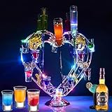 Batoneワインラック テキーラ観覧車 24カップ LEDカップの表示棚 LED酒グラス棚 シャンパンタワー 観覧車 LEDグラス収納ラック パーティの装飾品 祝い 忘年会 飲み会 新年会 クラブ カラオケ ナイト パーティに最適 クリスマス カラフル 雰囲気作り おしゃれ ドリンクバー 業務用LEDライトスタンド ワイングラス別売り (ハート型)