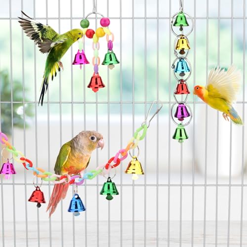 Image of Hypeety Parrot Chew Toys Swing Colorful Bells Chandelier Bird Hanging Toy Parrot Cage Craft Toys Cages African Grey Conure Cockatiel 4PCS Set