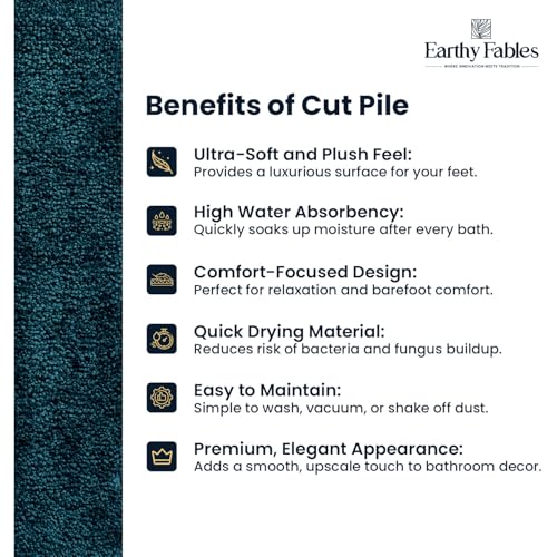 Image of Earthy Fables Soft Microfiber Bath Mat - Cut Pile, Quick Dry, Anti-Skid, Water Absorbent, Non-Slip, Machine Washable Floor Rug, Shower Mat, Door Mat for Bathroom, Bedroom, 60x40 cm - Teal