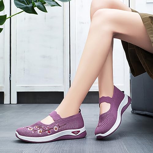 Helenbra Women'S Flower Embroidered Slip On Knitting Flat Loafers,Mary Jane Breathable Elastic Mesh Comfy Platform Non Slip Memory Foam Mom Walking Nurse Shoes Casual Walking Sneakers thumb #7