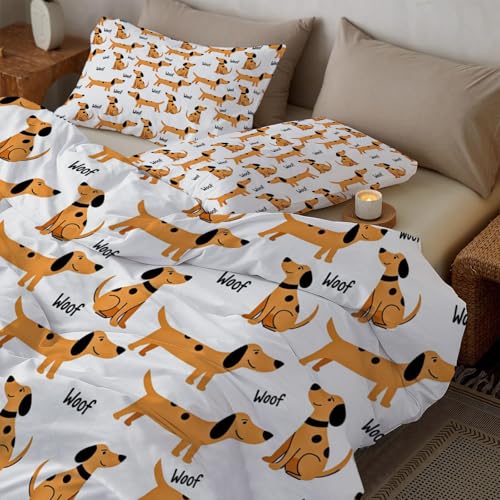 Housse de couette microfibre fermeture eclair chien pour lit facile d'entretien - 7