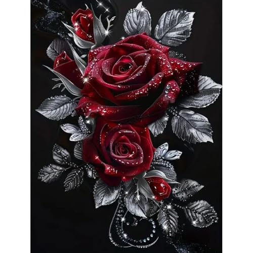 5D Diamond Painting Fleur Rose, 5d Peinture Diamant kit complet, DIY Broderie Diamant Adulte, Kit de peinture diamant pour adultes débutants, Convient pour la...